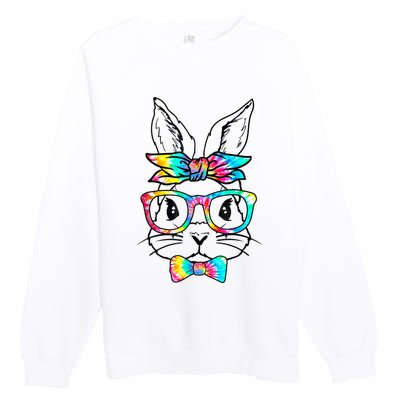 Cute Bunny Face Tie Dye Glasses Headband Happy Easter Day Premium Crewneck Sweatshirt