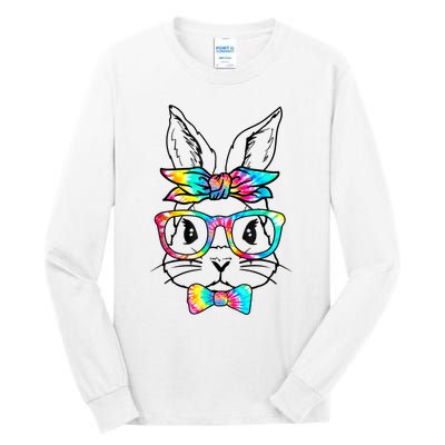 Cute Bunny Face Tie Dye Glasses Headband Happy Easter Day Tall Long Sleeve T-Shirt