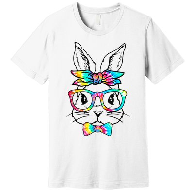 Cute Bunny Face Tie Dye Glasses Headband Happy Easter Day Premium T-Shirt