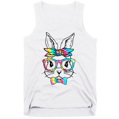 Cute Bunny Face Tie Dye Glasses Headband Happy Easter Day Tank Top