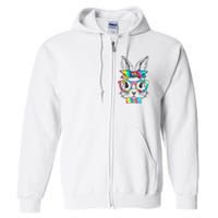 Cute Bunny Face Tie Dye Glasses Headband Happy Easter Day Full Zip Hoodie