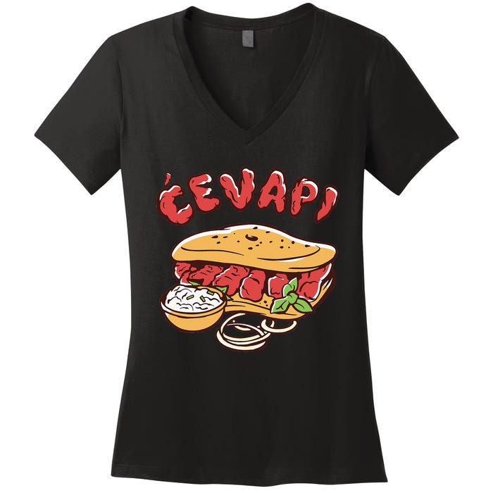 Cevapi Balkan Food Cevapcici Balkan Kitchen Cevape Women's V-Neck T-Shirt