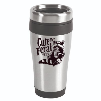 Cute But Feral Meme Funny Raccoon 16oz Travel Tumbler