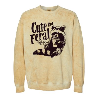 Cute But Feral Meme Funny Raccoon Colorblast Crewneck Sweatshirt