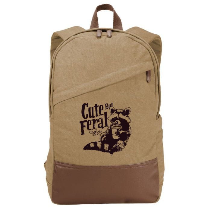 Cute But Feral Meme Funny Raccoon Cotton Canvas Backpack