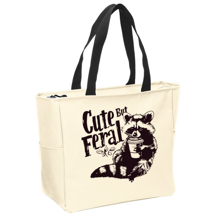 Cute But Feral Meme Funny Raccoon Zip Tote Bag