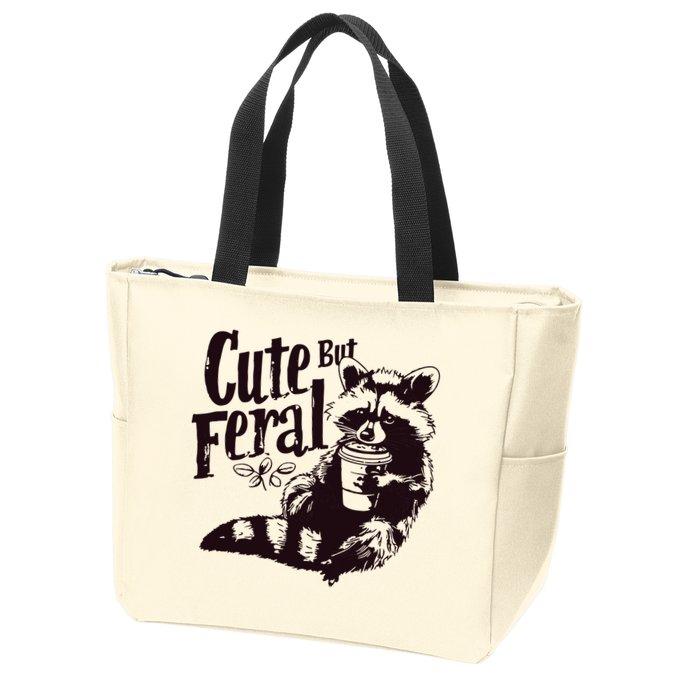 Cute But Feral Meme Funny Raccoon Zip Tote Bag