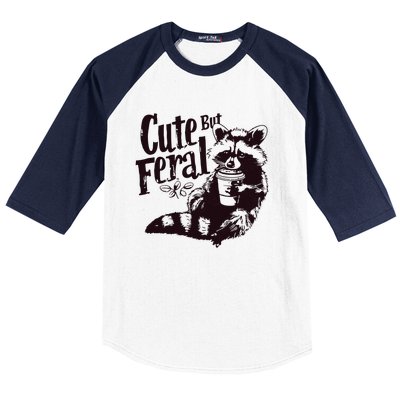 Cute But Feral Meme Funny Raccoon Baseball Sleeve Shirt