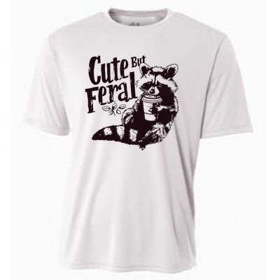 Cute But Feral Meme Funny Raccoon Cooling Performance Crew T-Shirt