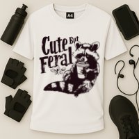 Cute But Feral Meme Funny Raccoon Cooling Performance Crew T-Shirt