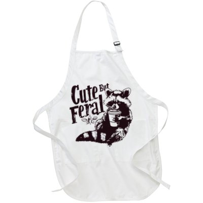 Cute But Feral Meme Funny Raccoon Full-Length Apron With Pockets