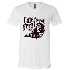 Cute But Feral Meme Funny Raccoon V-Neck T-Shirt