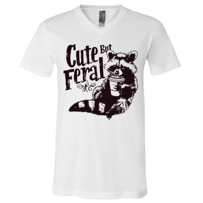 Cute But Feral Meme Funny Raccoon V-Neck T-Shirt