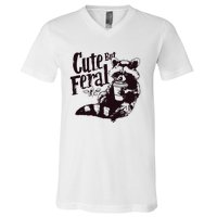 Cute But Feral Meme Funny Raccoon V-Neck T-Shirt