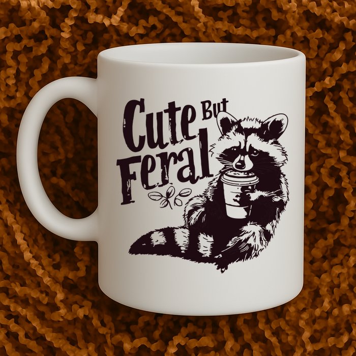 Cute But Feral Meme Funny Raccoon Mug