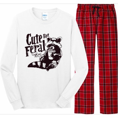 Cute But Feral Meme Funny Raccoon Long Sleeve Pajama Set