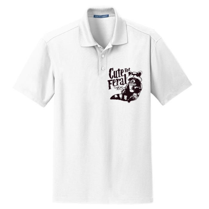 Cute But Feral Meme Funny Raccoon Dry Zone Grid Polo