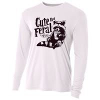 Cute But Feral Meme Funny Raccoon Cooling Performance Long Sleeve Crew