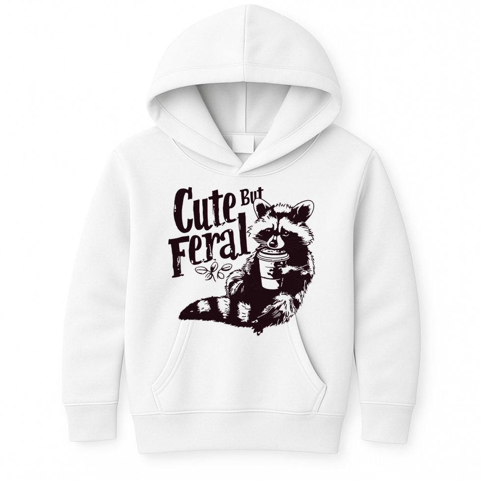 Cute But Feral Meme Funny Raccoon Kids Hoodie