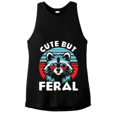 Cute But Feral Racoon With Sunglasses Ladies PosiCharge Tri-Blend Wicking Tank