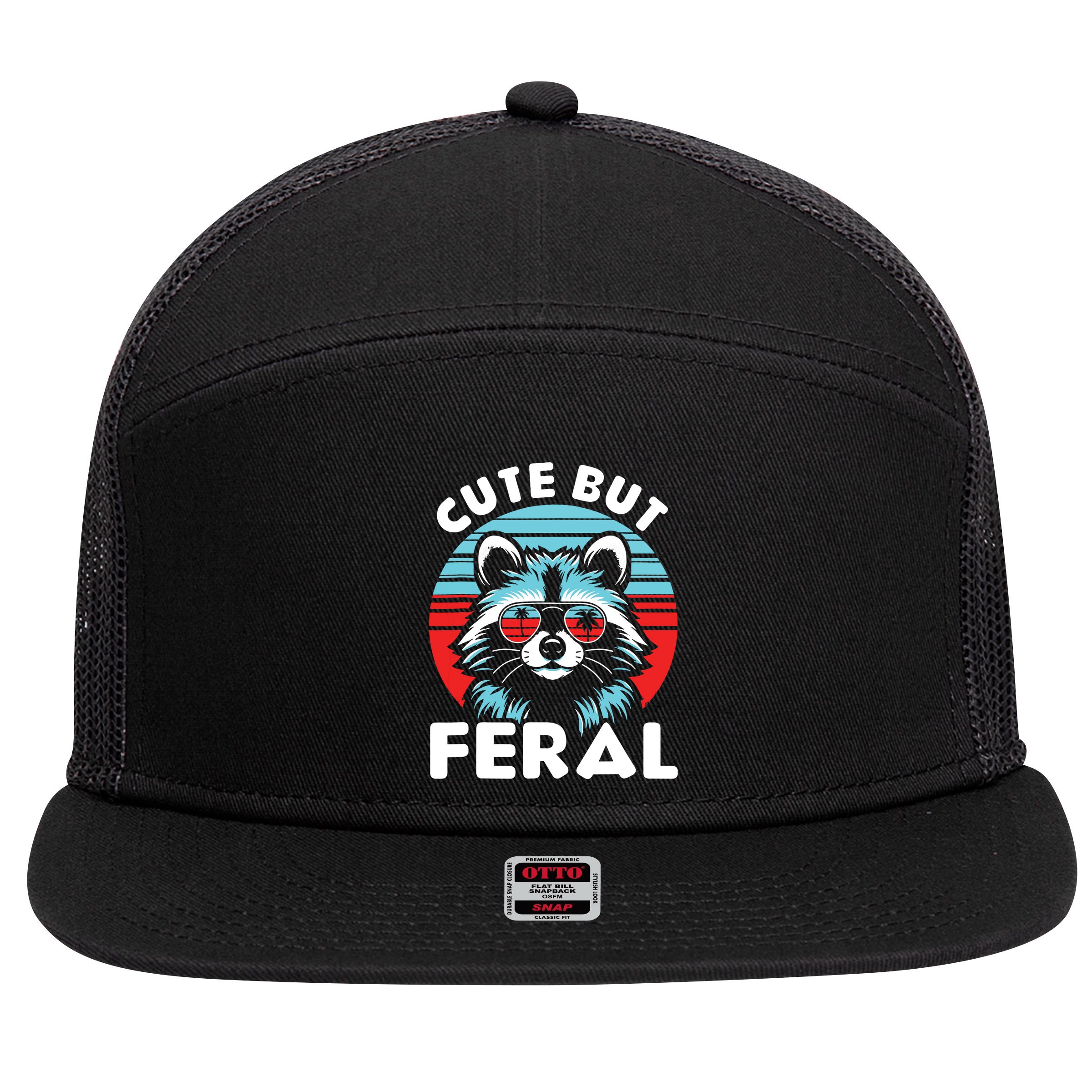 Cute But Feral Racoon With Sunglasses 7 Panel Mesh Trucker Snapback Hat