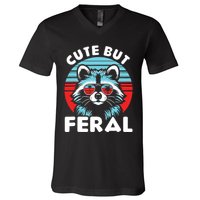 Cute But Feral Racoon With Sunglasses V-Neck T-Shirt