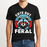 Cute But Feral Racoon With Sunglasses V-Neck T-Shirt
