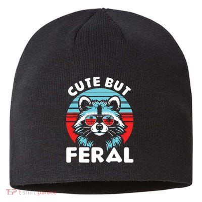 Cute But Feral Racoon With Sunglasses Sustainable Beanie