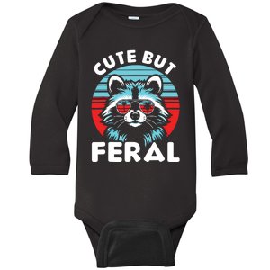 Cute But Feral Racoon With Sunglasses Baby Long Sleeve Bodysuit