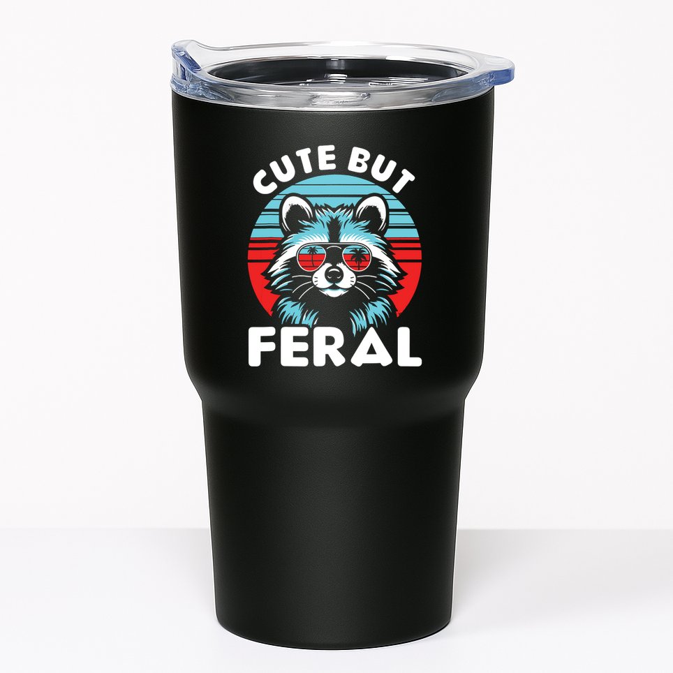 Cute But Feral Racoon With Sunglasses Tumbler