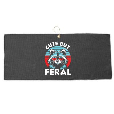 Cute But Feral Racoon With Sunglasses Large Microfiber Waffle Golf Towel
