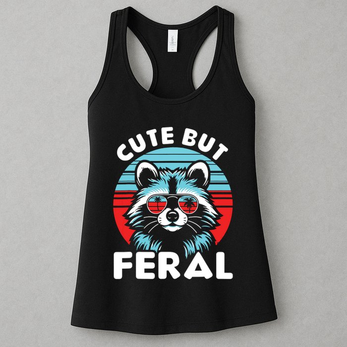 Cute But Feral Racoon With Sunglasses Womens Tank Top