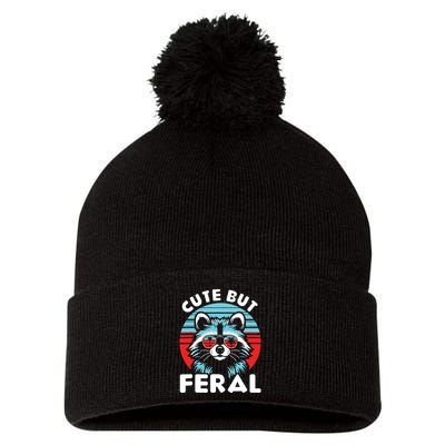 Cute But Feral Racoon With Sunglasses Pom Pom 12in Knit Beanie