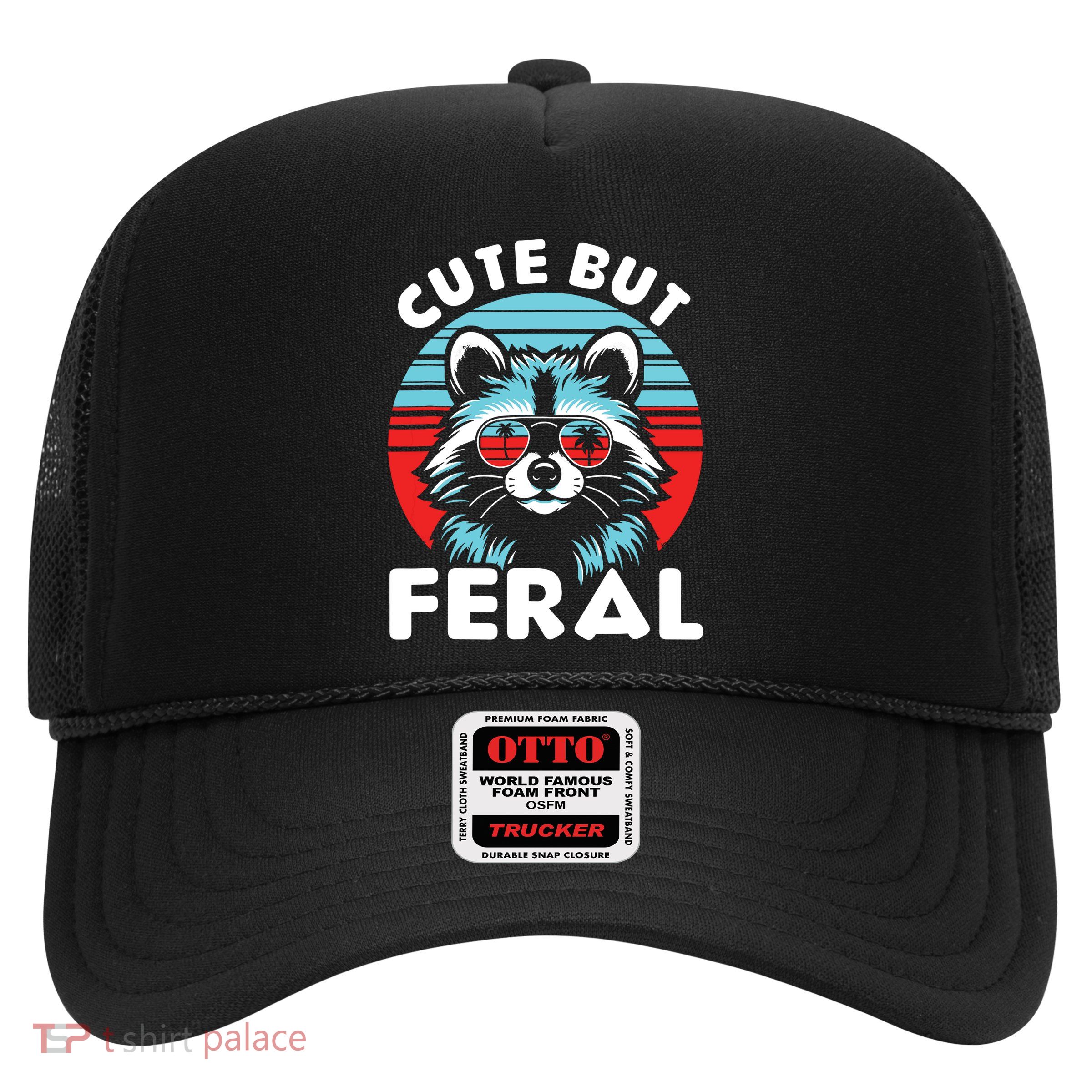 Cute But Feral Racoon With Sunglasses Trucker Hat