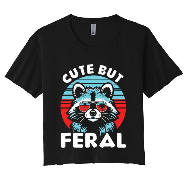 Cute But Feral Racoon With Sunglasses Crop Top