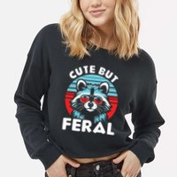 Cute But Feral Racoon With Sunglasses Cropped Pullover Crew