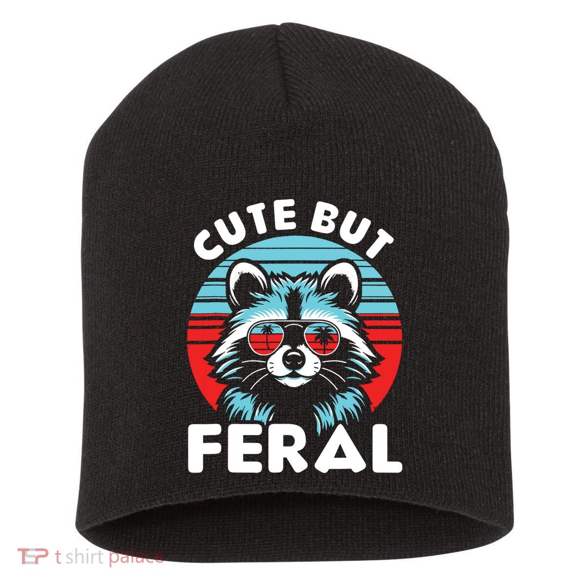 Cute But Feral Racoon With Sunglasses Short Acrylic Beanie
