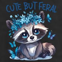 Cute But Feral Funny Raccoon Blue Butterfly Summer Great Gift 7 Panel Mesh Trucker Snapback Hat