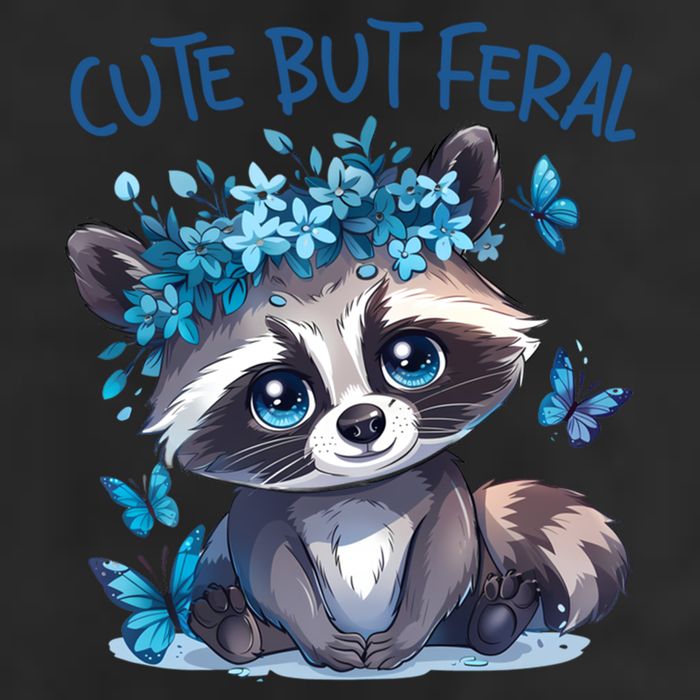 Cute But Feral Funny Raccoon Blue Butterfly Summer Great Gift 7 Panel Mesh Trucker Snapback Hat