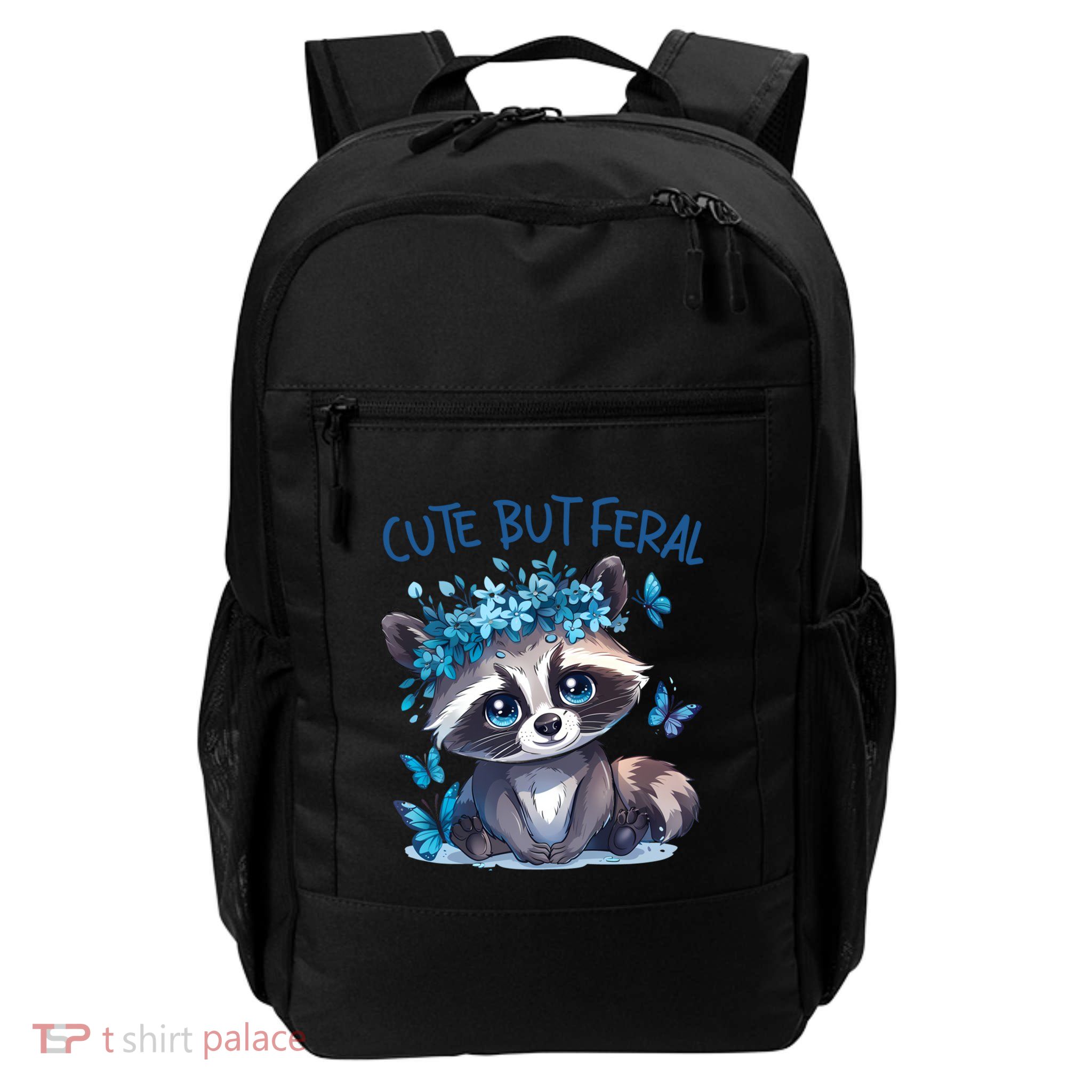 Cute But Feral Funny Raccoon Blue Butterfly Summer Great Gift Backpack