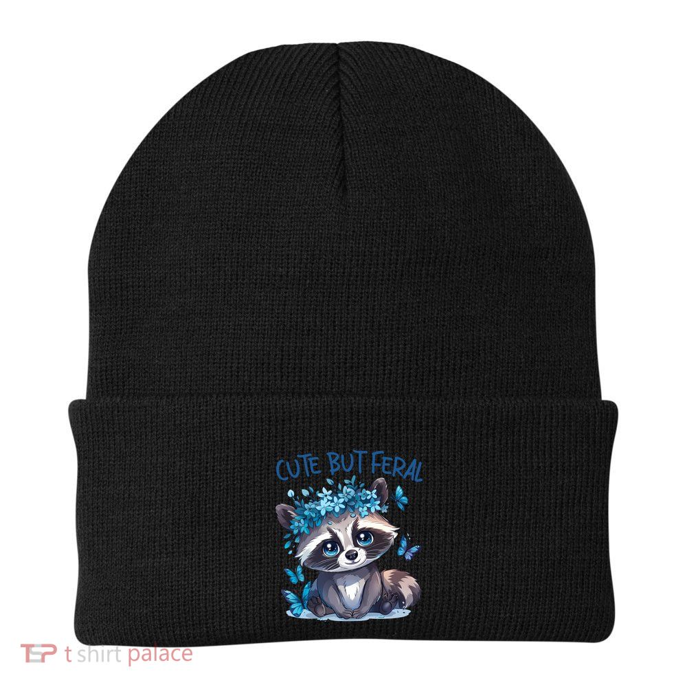 Cute But Feral Funny Raccoon Blue Butterfly Summer Great Gift Beanie