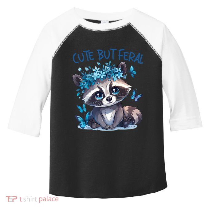 Cute But Feral Funny Raccoon Blue Butterfly Summer Great Gift Toddler Fine Jersey T-Shirt
