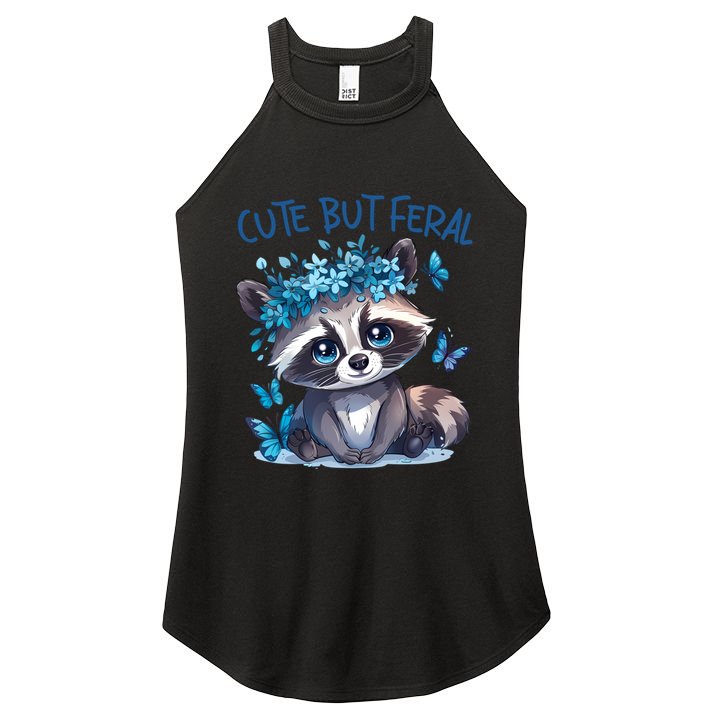 Cute But Feral Funny Raccoon Blue Butterfly Summer Great Gift Women's Perfect Tri Rocker Tank