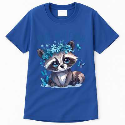 Cute But Feral Funny Raccoon Blue Butterfly Summer Great Gift Tall T-Shirt