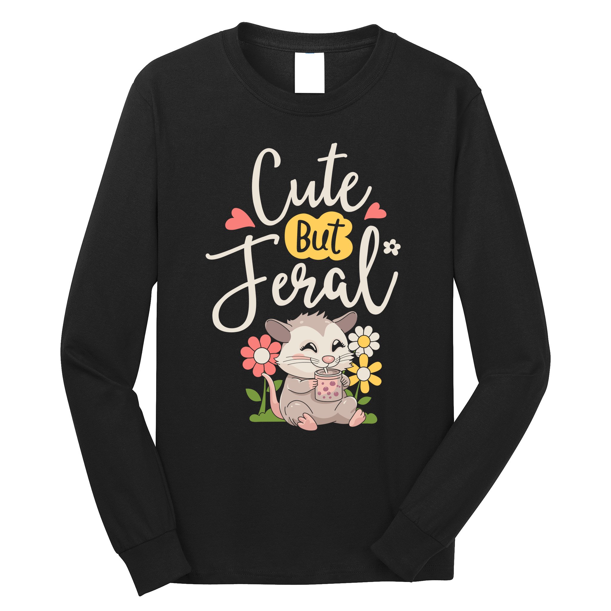 Cute But Feral Opossum Funny Possum Lovers Rodent Long Sleeve Shirt