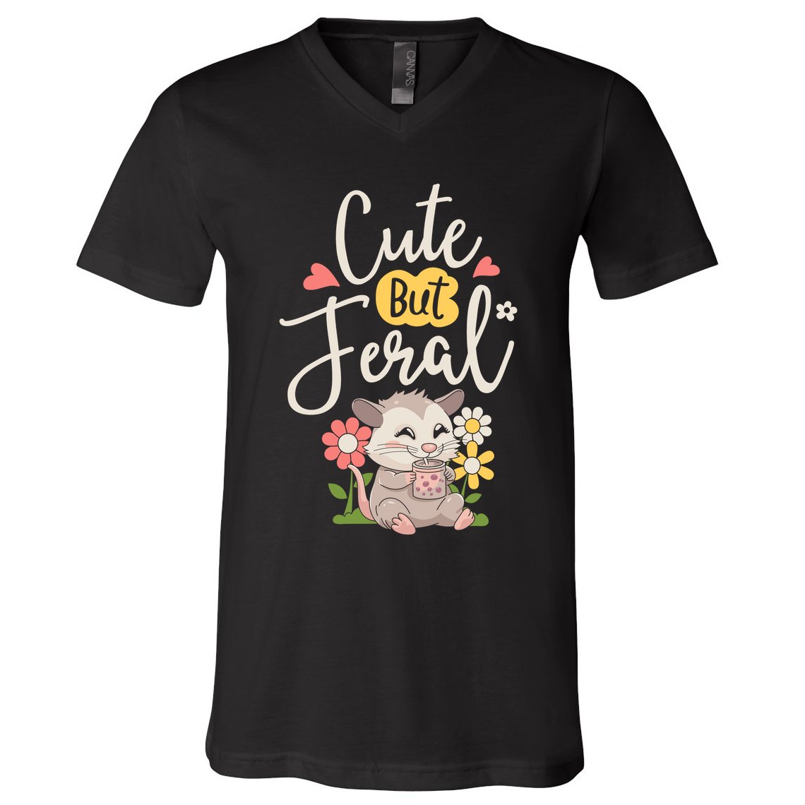 Cute But Feral Opossum Funny Possum Lovers Rodent V-Neck T-Shirt
