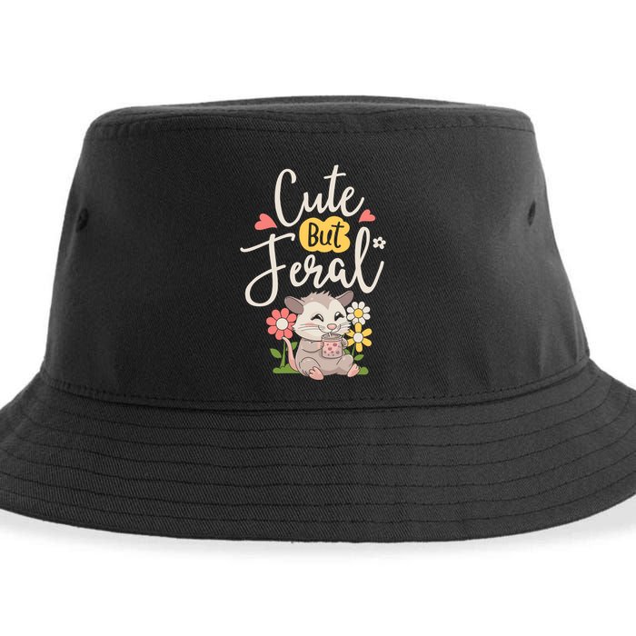 Cute But Feral Opossum Funny Possum Lovers Rodent Sustainable Bucket Hat