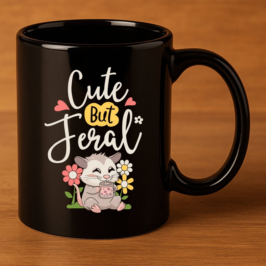 Cute But Feral Opossum Funny Possum Lovers Rodent 11oz C Handle Ceramic Mug