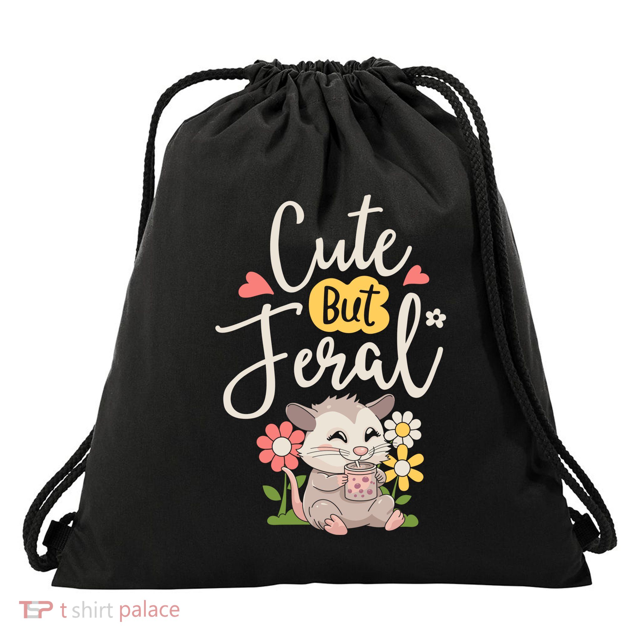 Cute But Feral Opossum Funny Possum Lovers Rodent Drawstring Bag