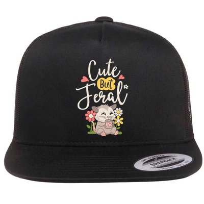 Cute But Feral Opossum Funny Possum Lovers Rodent Flat Bill Trucker Hat